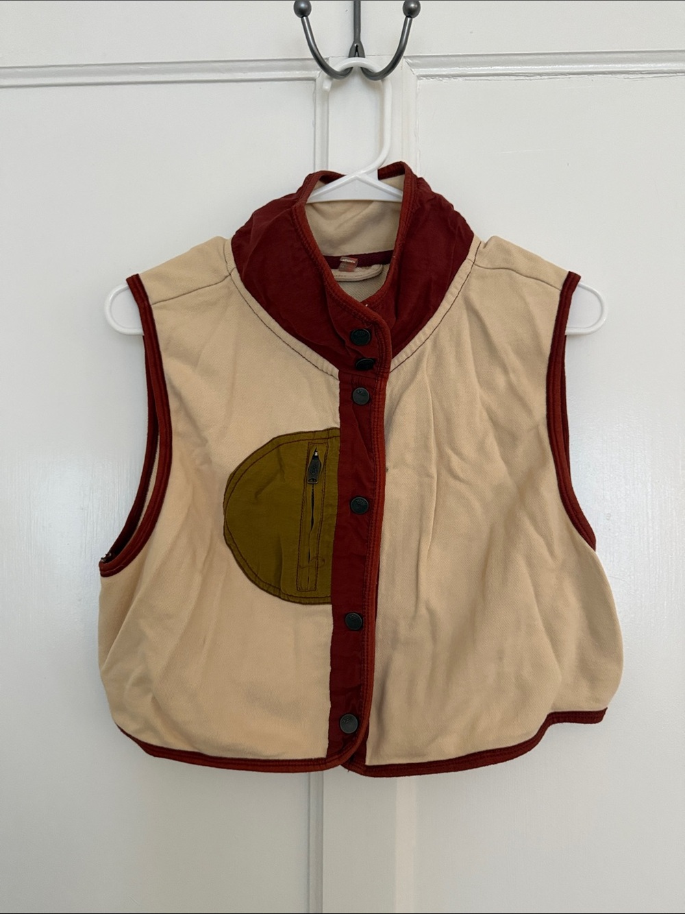 Aeropostale Beige and Burgundy Kids Puffer Vest with Olive Patch